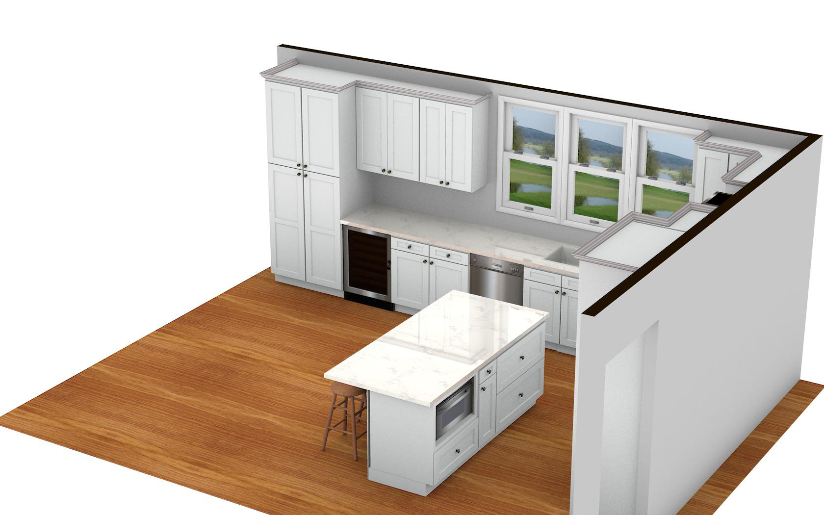 Kitchen Design with pantry wine cooler and island microwave